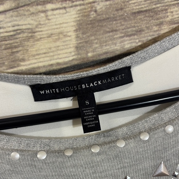 White House Black Market Sweater M Medium Studded Embellished Split Back Gray - Picture 6 of 8